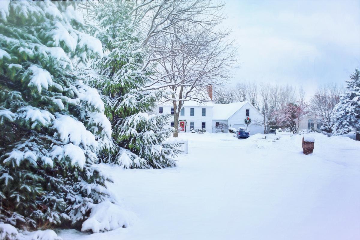 House on hill in winter