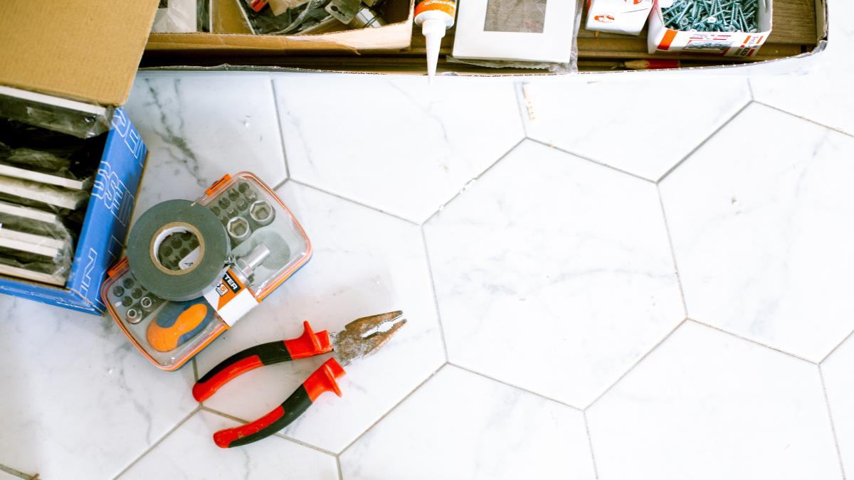 tools on tile floor