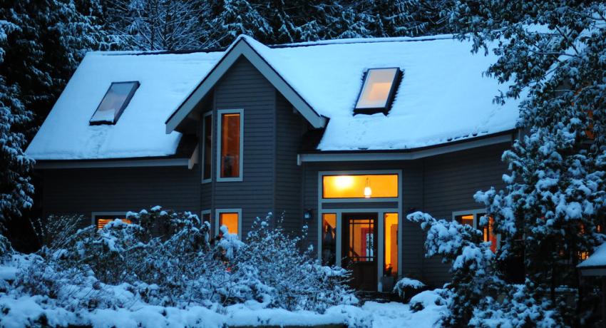 Winter home with snow