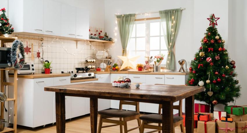 Kitchen with christmas lights