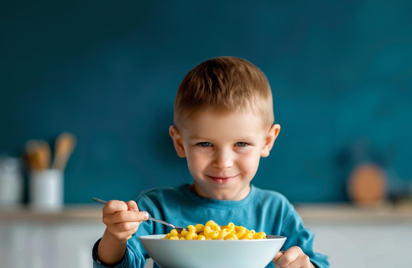 Boy Eating Mac N Cheese